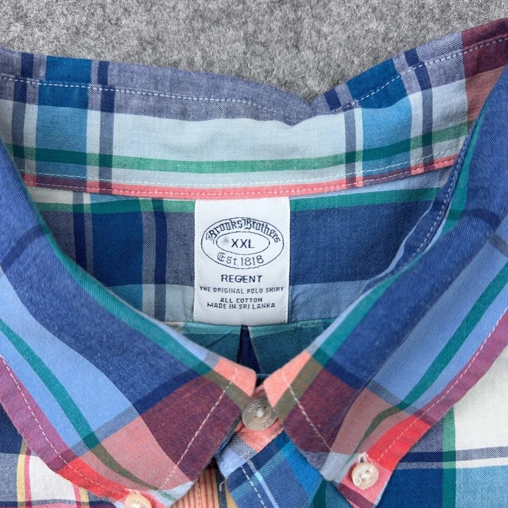 Brooks Brothers Shirt Mens XXL Blue Red Plaid Patchwork Short Sleeve Button Down - Picture 4 of 11